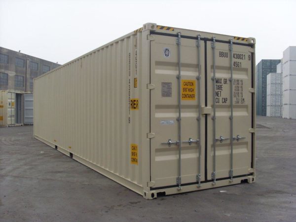 40ft High Cube Double Door Shipping Container Beige Doors Closed