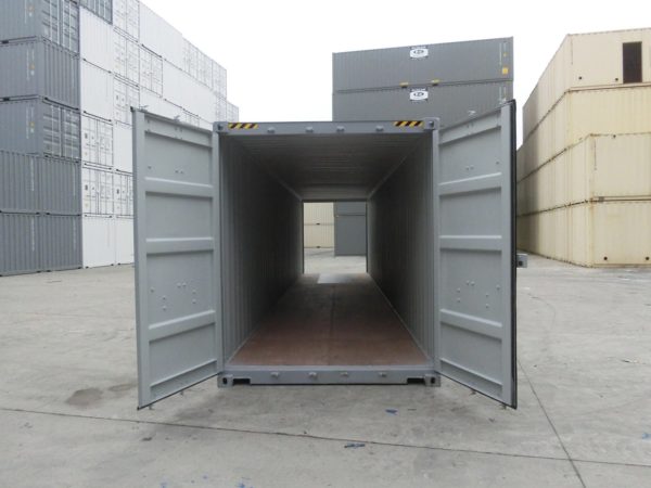 40ft High Cube Double Door Shipping Container Grey doors open