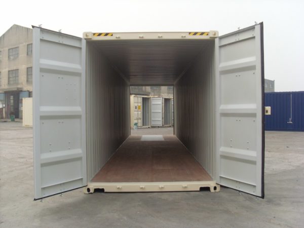 40ft High Cube Double Door Shipping Container Beige Doors Open