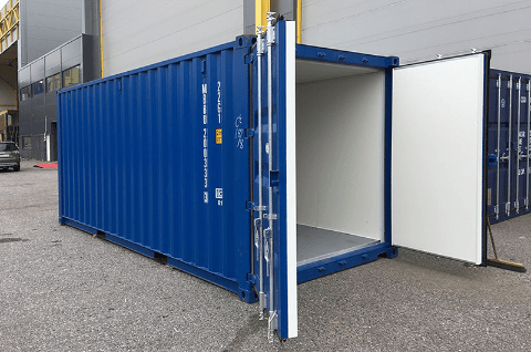 Insulated shipping container doors open