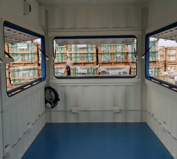 Interior of a 10ft high cube hospitality shipping container