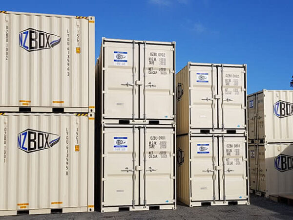 10ft, 9ft, 8ft and 7ft shipping containers stacked