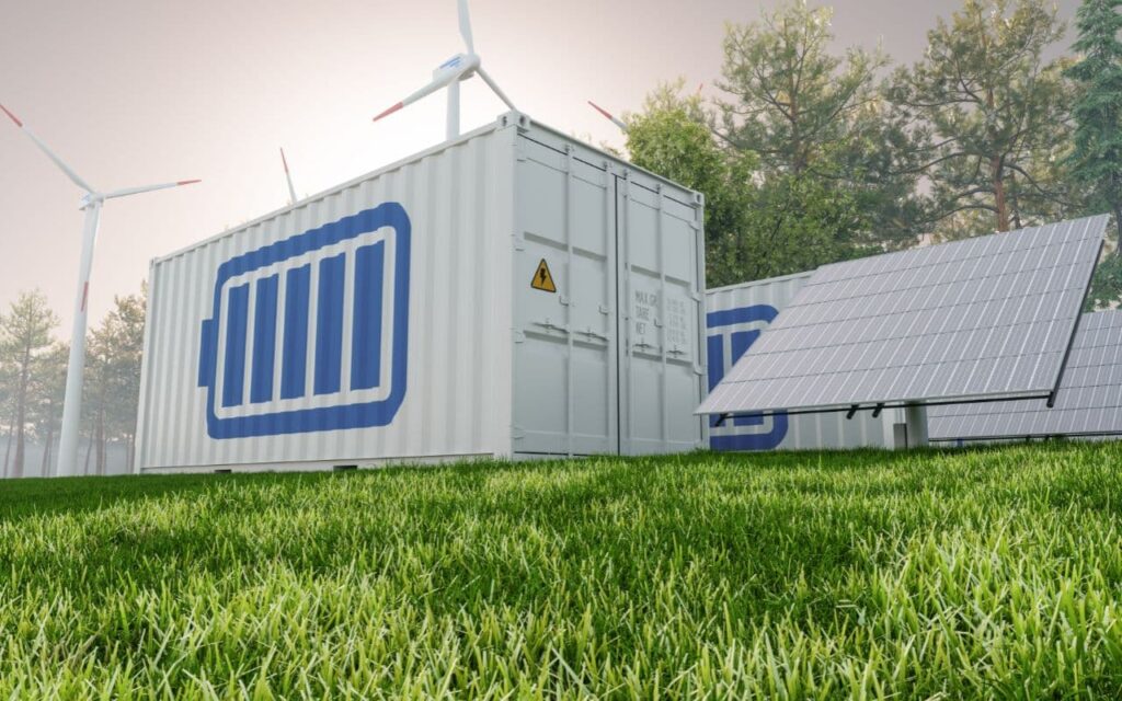 Solar panel next to shipping container